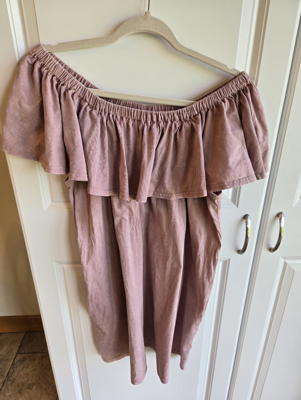Umgee Off-Shoulder Ruffle Dress in Dusty Rose